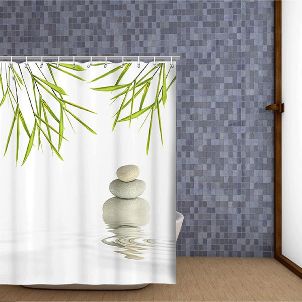 East Urban Home Spa Zen Shower Curtain, Green Leaf Zen Stone Bamboo
